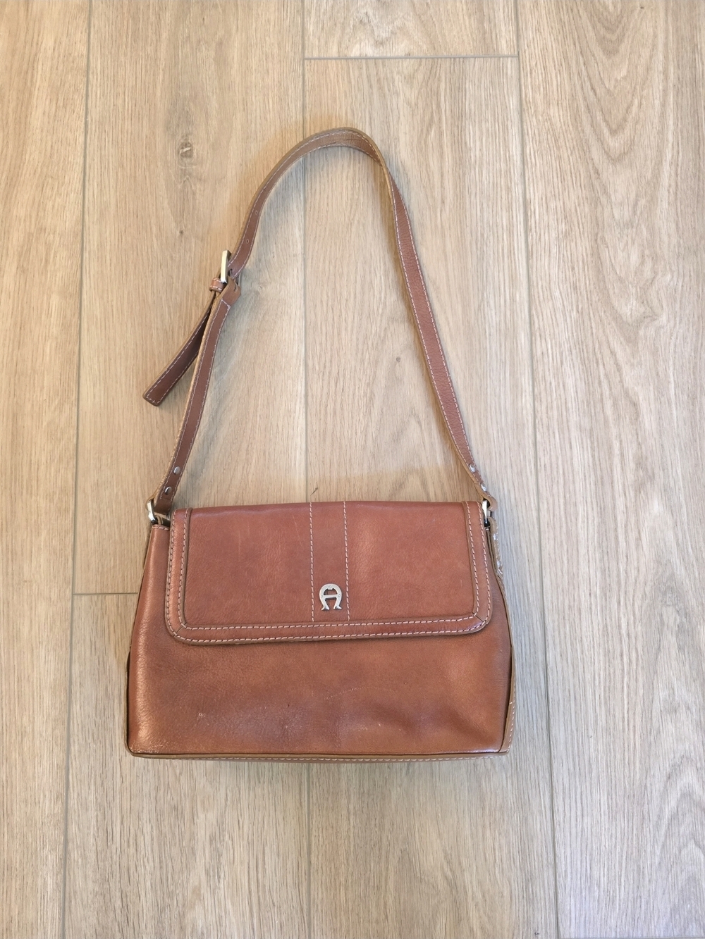 Etienne Aigner Brown Leather Shoulder Bag with Flap